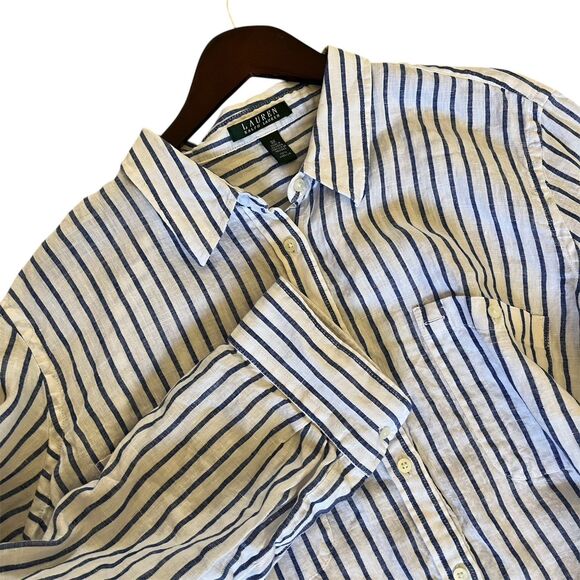 Lauren Ralph Lauren Tops - Lauren Ralph Lauren Womens Linen Button Up Shirt Plus Size 3X Striped Nautical